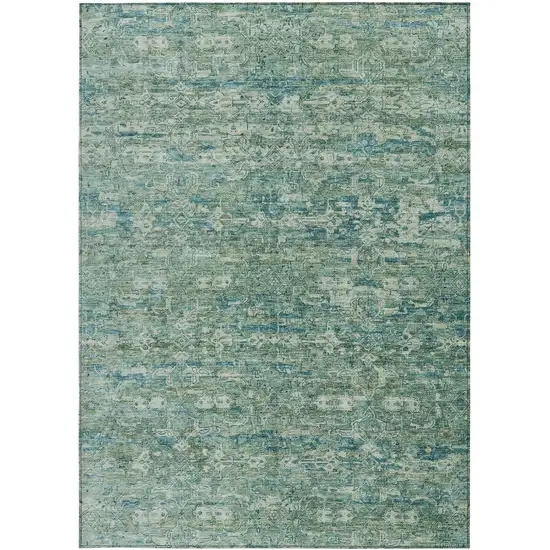 Teal Blue And Ivory Ikat Washable Indoor Outdoor Area Rug Photo 4