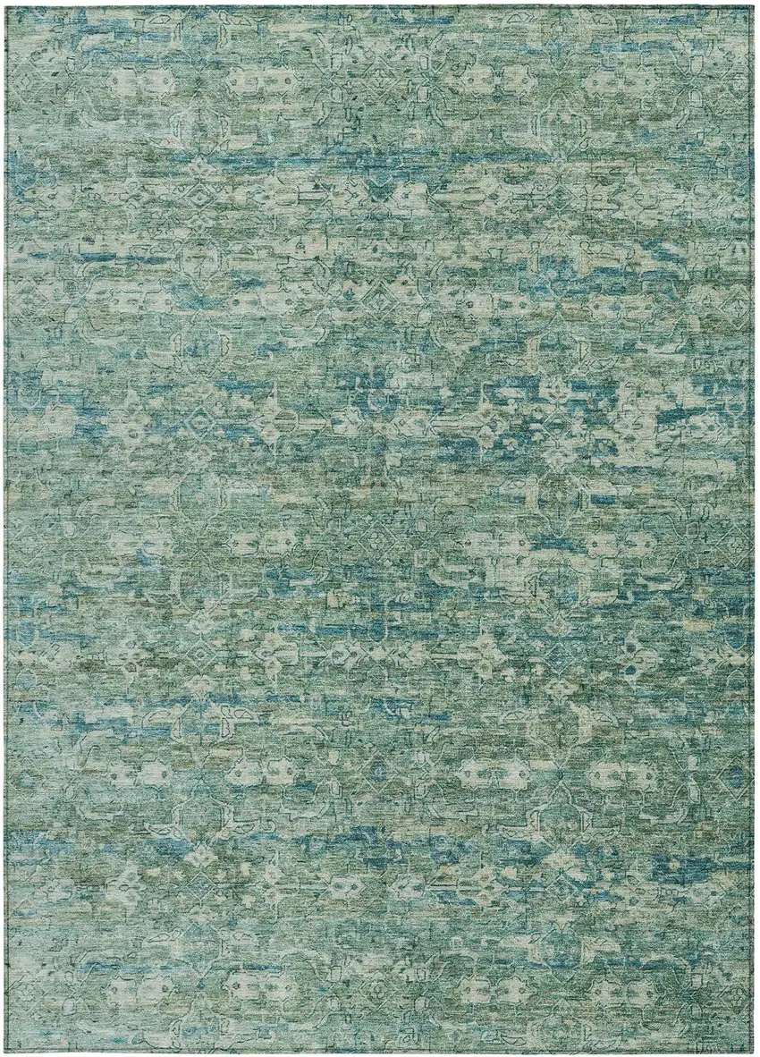 Teal Blue And Ivory Ikat Washable Indoor Outdoor Area Rug Photo 4
