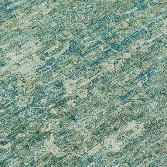 Teal Blue And Ivory Ikat Washable Indoor Outdoor Area Rug Photo 6