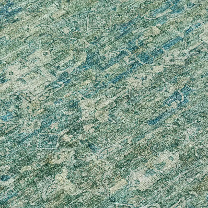 Teal Blue And Ivory Ikat Washable Indoor Outdoor Area Rug Photo 6