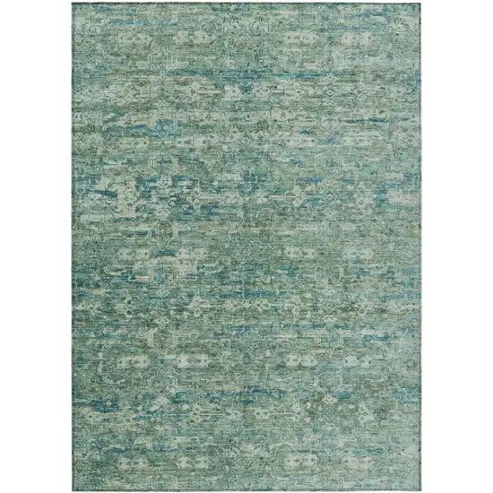 Teal Blue And Ivory Ikat Washable Indoor Outdoor Area Rug Photo 2