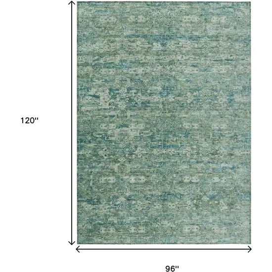 Teal Blue And Ivory Ikat Washable Indoor Outdoor Area Rug Photo 3