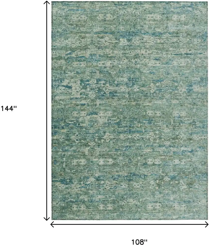 Teal Blue And Ivory Ikat Washable Indoor Outdoor Area Rug Photo 3
