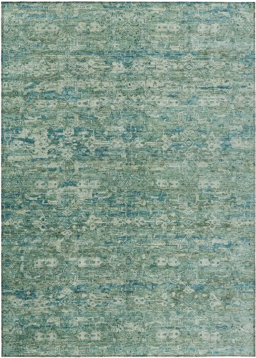 Teal Blue And Ivory Ikat Washable Indoor Outdoor Area Rug Photo 2