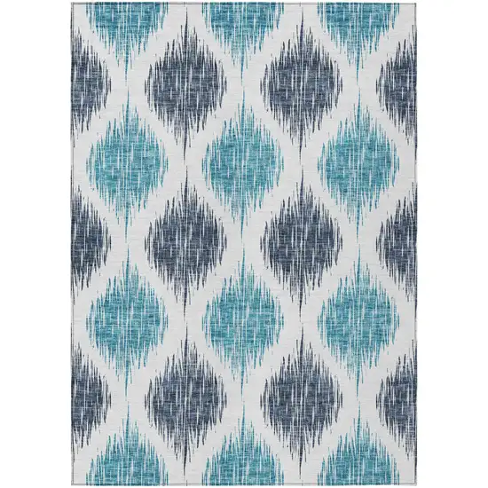 Teal Blue And Ivory Ikat Washable Indoor Outdoor Area Rug Photo 2