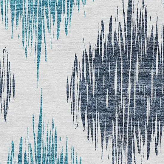 Teal Blue And Ivory Ikat Washable Indoor Outdoor Area Rug Photo 6