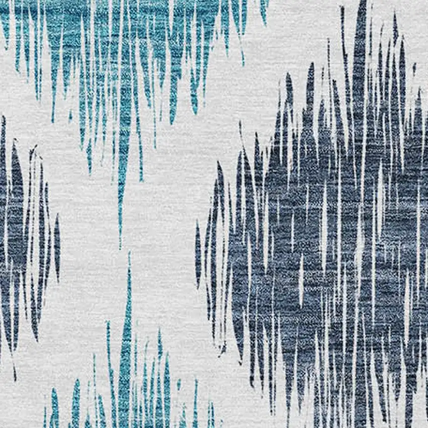 Teal Blue And Ivory Ikat Washable Indoor Outdoor Area Rug Photo 6
