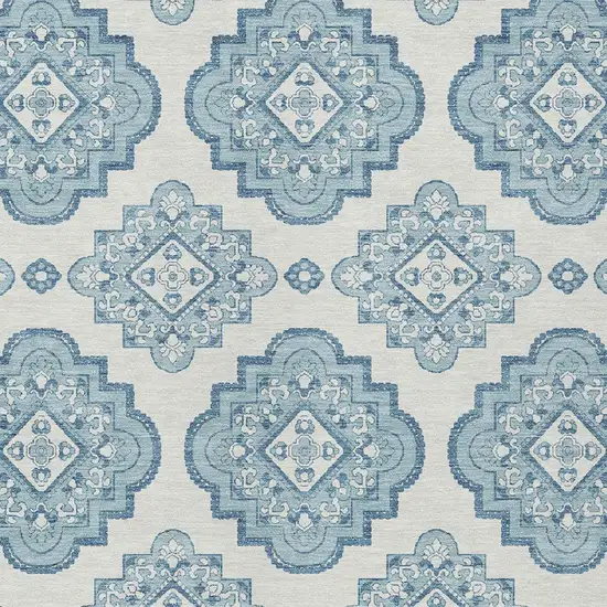 Teal Blue And Ivory Medallion Washable Indoor Outdoor Area Rug Photo 6