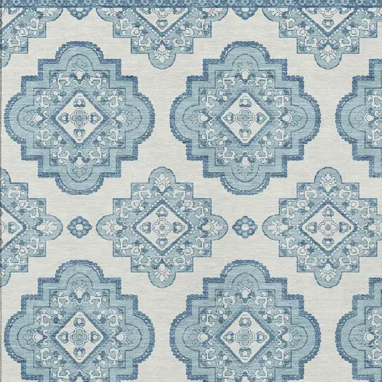 Teal Blue And Ivory Medallion Washable Indoor Outdoor Area Rug Photo 6