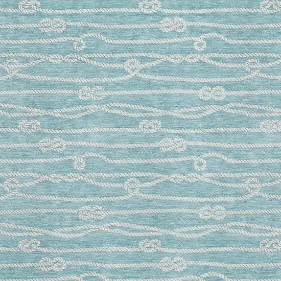 Teal Blue And Ivory Nautical Washable Area Rug With UV Protection Photo 4