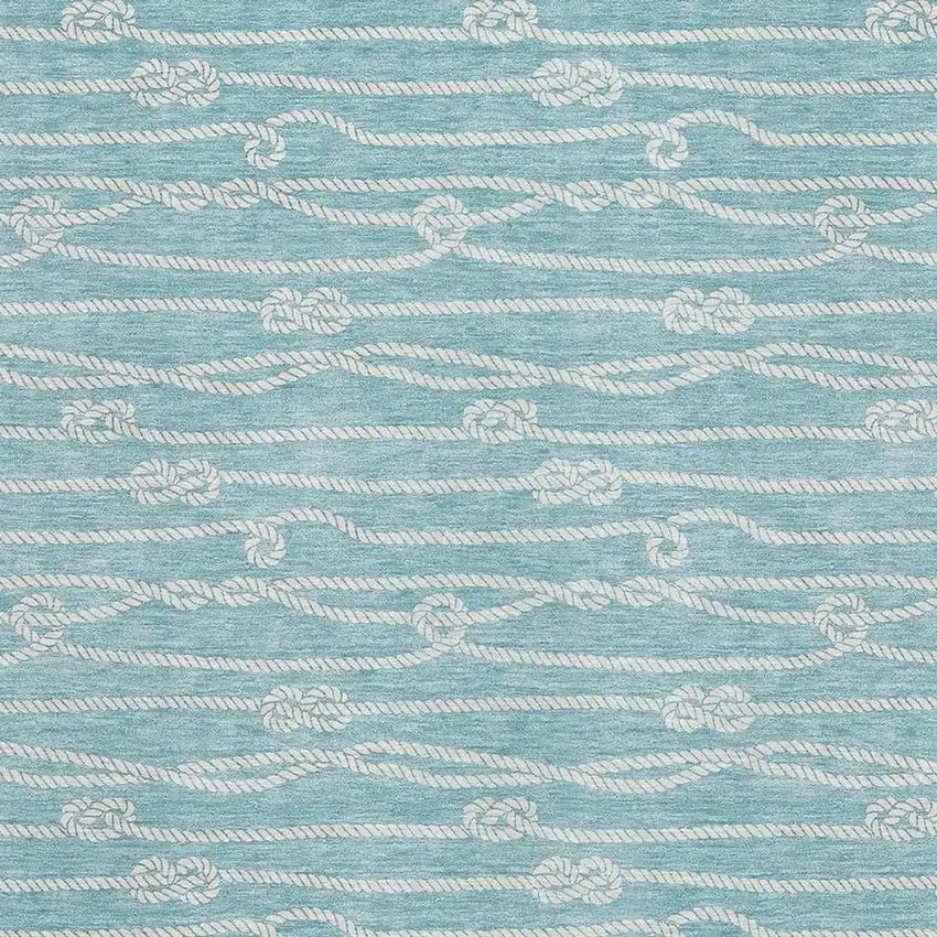 Teal Blue And Ivory Nautical Washable Area Rug With UV Protection Photo 4