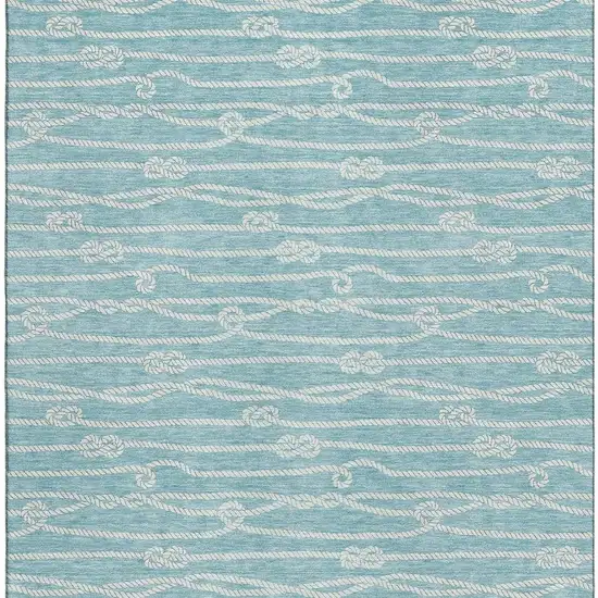 Teal Blue And Ivory Nautical Washable Area Rug With UV Protection Photo 5