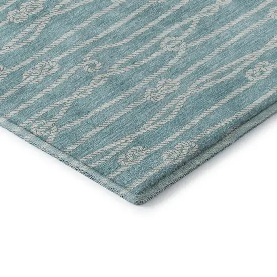 Teal Blue And Ivory Nautical Washable Area Rug With UV Protection Photo 8