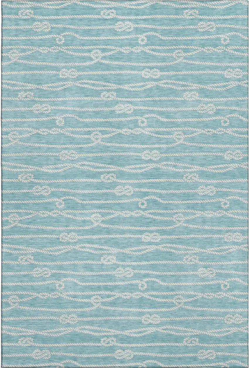 Teal Blue And Ivory Nautical Washable Area Rug With UV Protection Photo 2