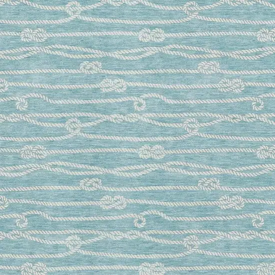 Teal Blue And Ivory Nautical Washable Area Rug With UV Protection Photo 4
