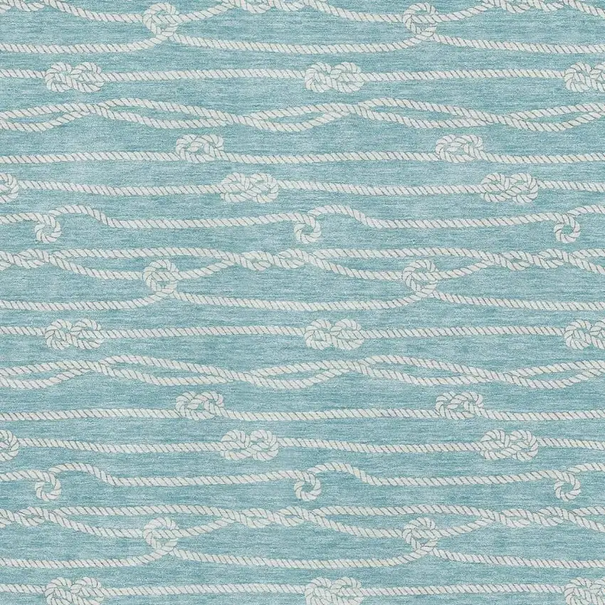 Teal Blue And Ivory Nautical Washable Area Rug With UV Protection Photo 4