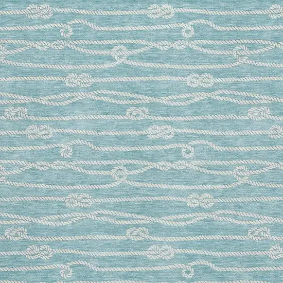 Teal Blue And Ivory Nautical Washable Area Rug With UV Protection Photo 4