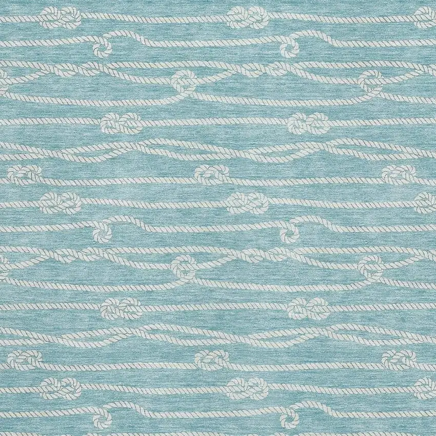 Teal Blue And Ivory Nautical Washable Area Rug With UV Protection Photo 4
