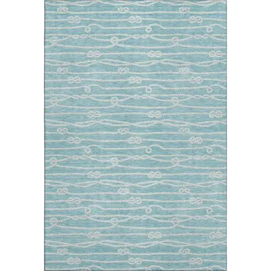Teal Blue And Ivory Nautical Washable Area Rug With UV Protection Photo 2
