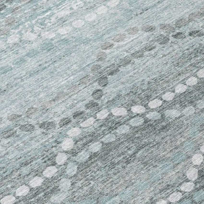 Teal Blue And Ivory Ogee Washable Indoor Outdoor Area Rug Photo 8