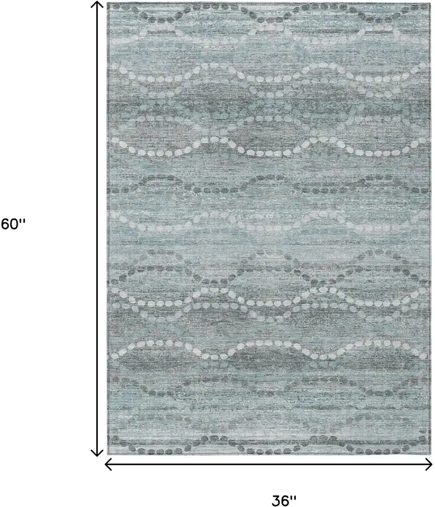 Teal Blue And Ivory Ogee Washable Indoor Outdoor Area Rug Photo 9