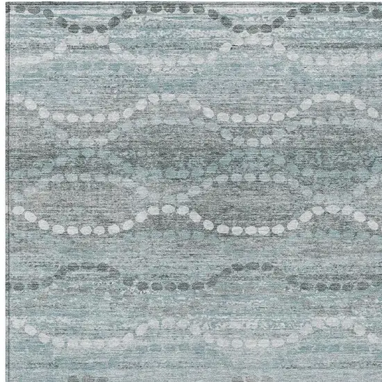 Teal Blue And Ivory Ogee Washable Indoor Outdoor Area Rug Photo 4