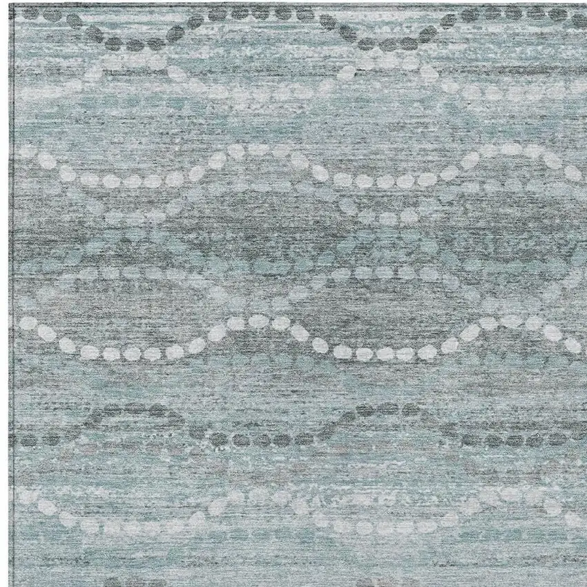 Teal Blue And Ivory Ogee Washable Indoor Outdoor Area Rug Photo 4