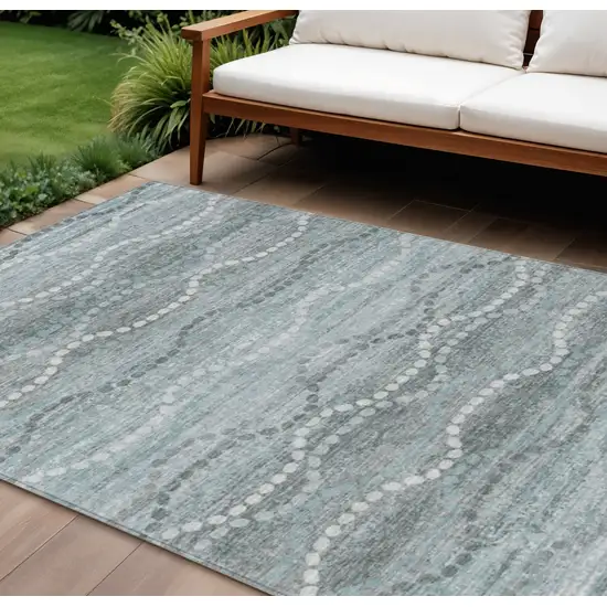 Teal Blue And Ivory Ogee Washable Indoor Outdoor Area Rug Photo 2