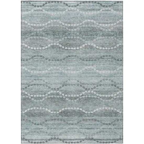 Teal Blue And Ivory Ogee Washable Indoor Outdoor Area Rug Photo 1