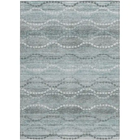 Teal Blue And Ivory Ogee Washable Indoor Outdoor Area Rug Photo 4