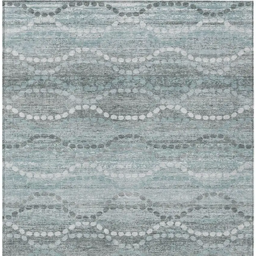 Teal Blue And Ivory Ogee Washable Indoor Outdoor Area Rug Photo 6