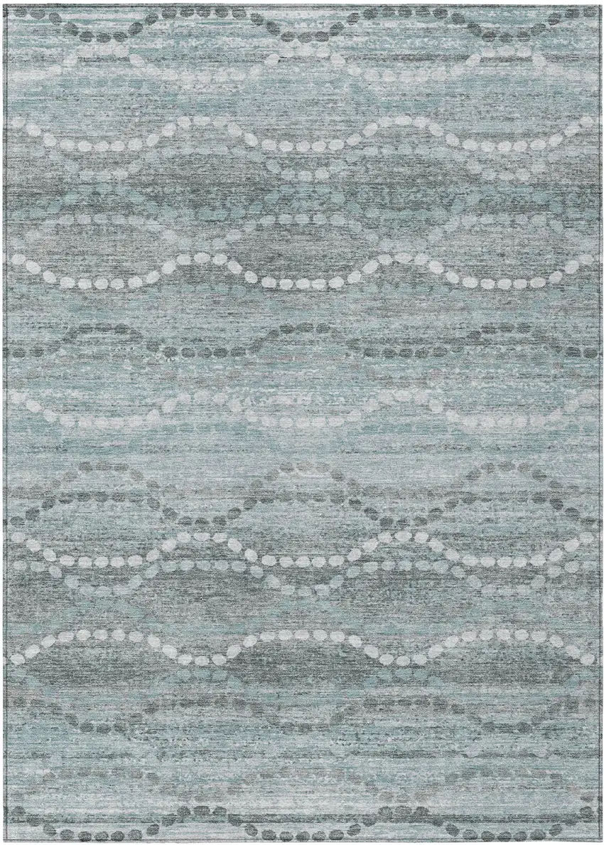 Teal Blue And Ivory Ogee Washable Indoor Outdoor Area Rug Photo 1