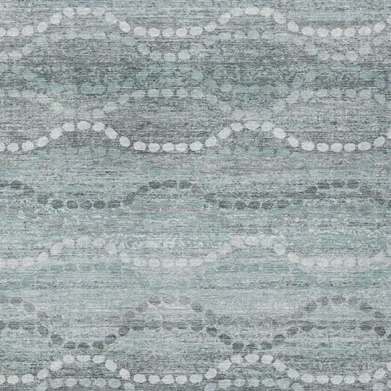 Teal Blue And Ivory Ogee Washable Indoor Outdoor Area Rug Photo 4