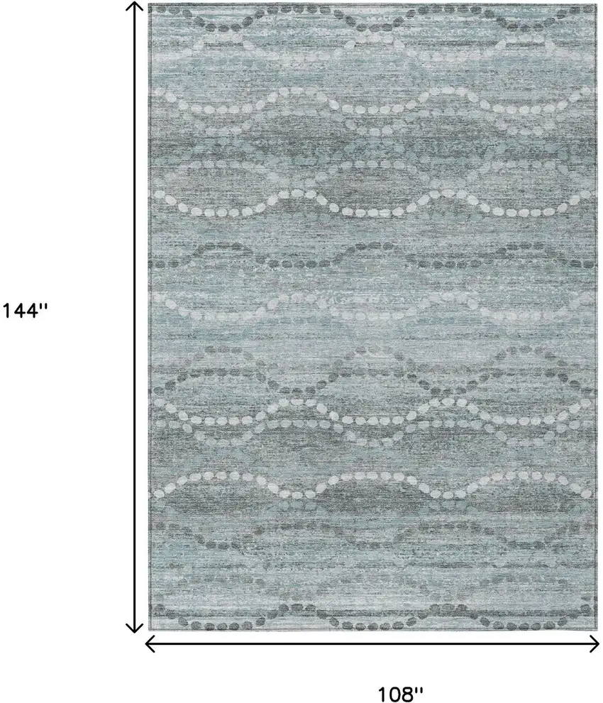 Teal Blue And Ivory Ogee Washable Indoor Outdoor Area Rug Photo 9