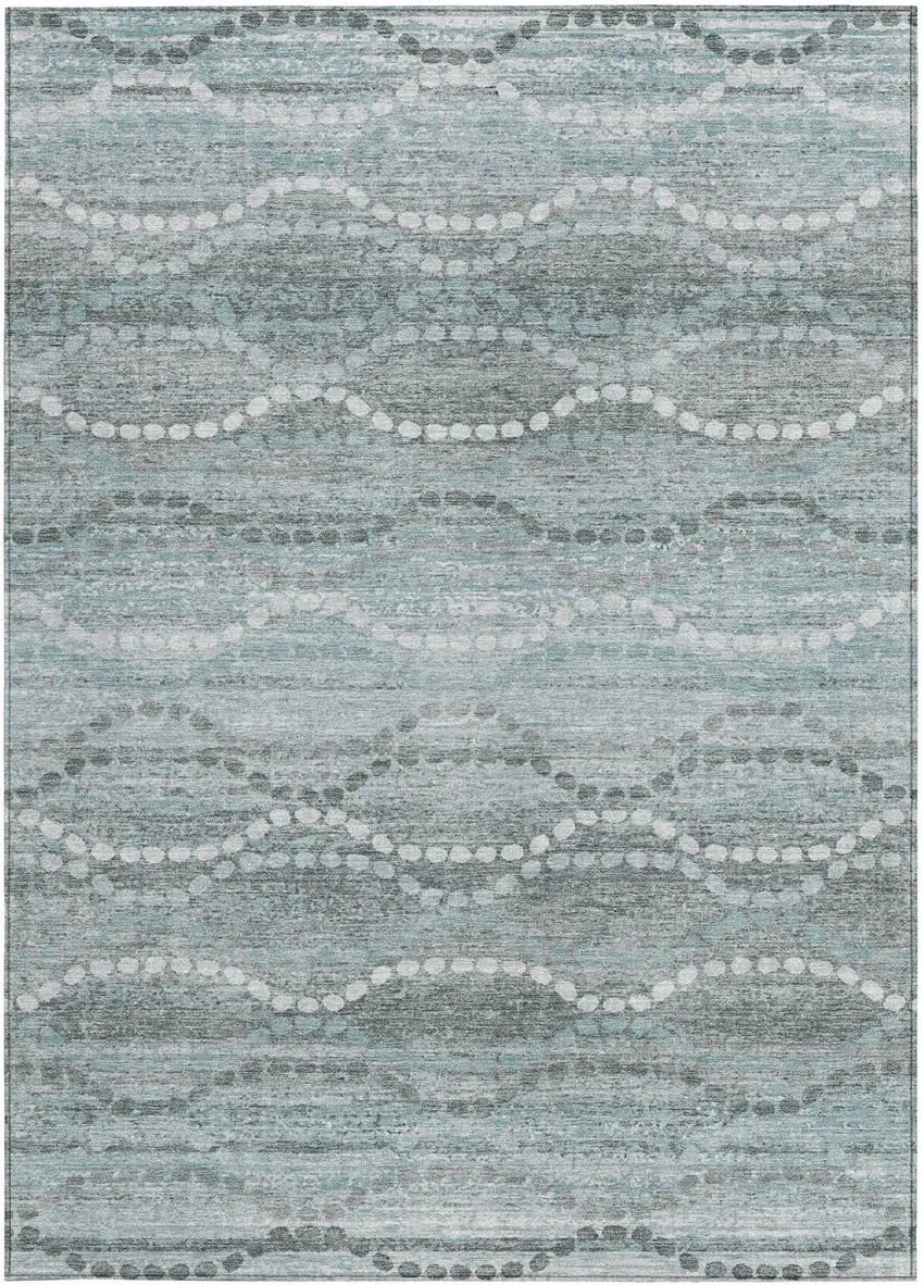 Teal Blue And Ivory Ogee Washable Indoor Outdoor Area Rug Photo 3