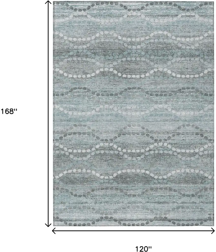 Teal Blue And Ivory Ogee Washable Indoor Outdoor Area Rug Photo 9