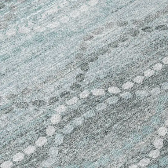 Teal Blue And Ivory Ogee Washable Indoor Outdoor Area Rug Photo 8