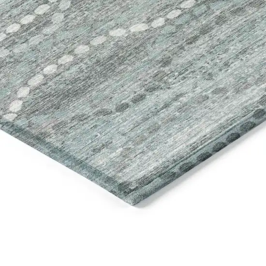 Teal Blue And Ivory Ogee Washable Indoor Outdoor Area Rug Photo 9