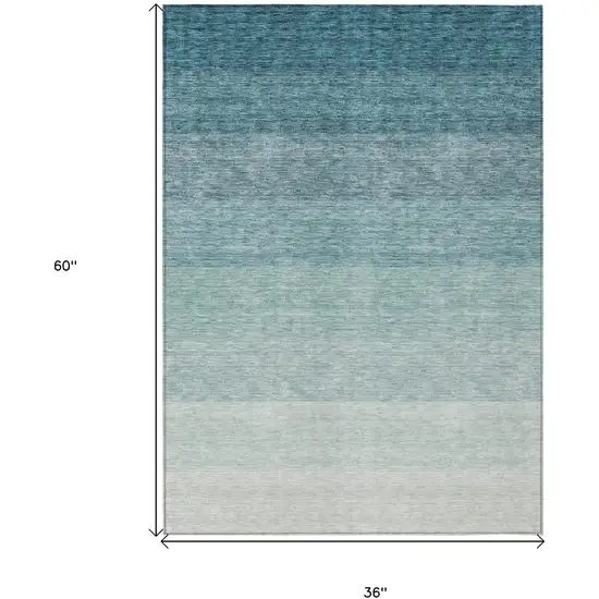 Teal Blue And Ivory Ombre Washable Indoor Outdoor Area Rug Photo 3