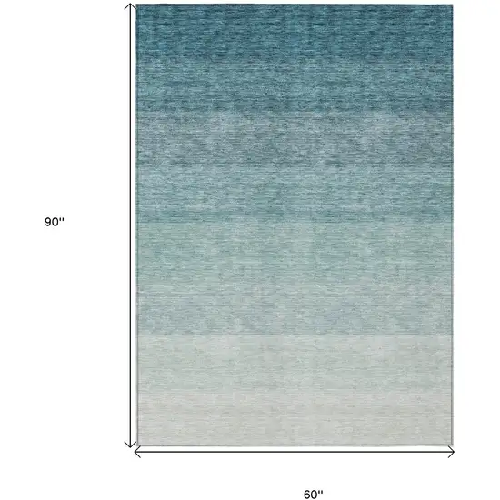 Teal Blue And Ivory Ombre Washable Indoor Outdoor Area Rug Photo 3