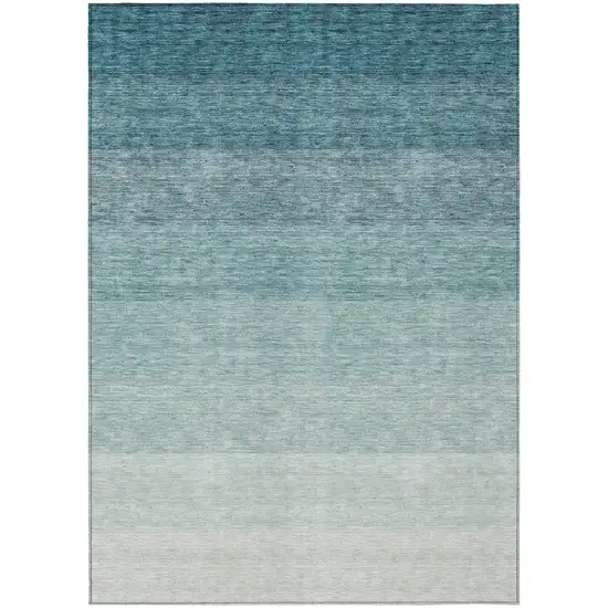 Teal Blue And Ivory Ombre Washable Indoor Outdoor Area Rug Photo 2