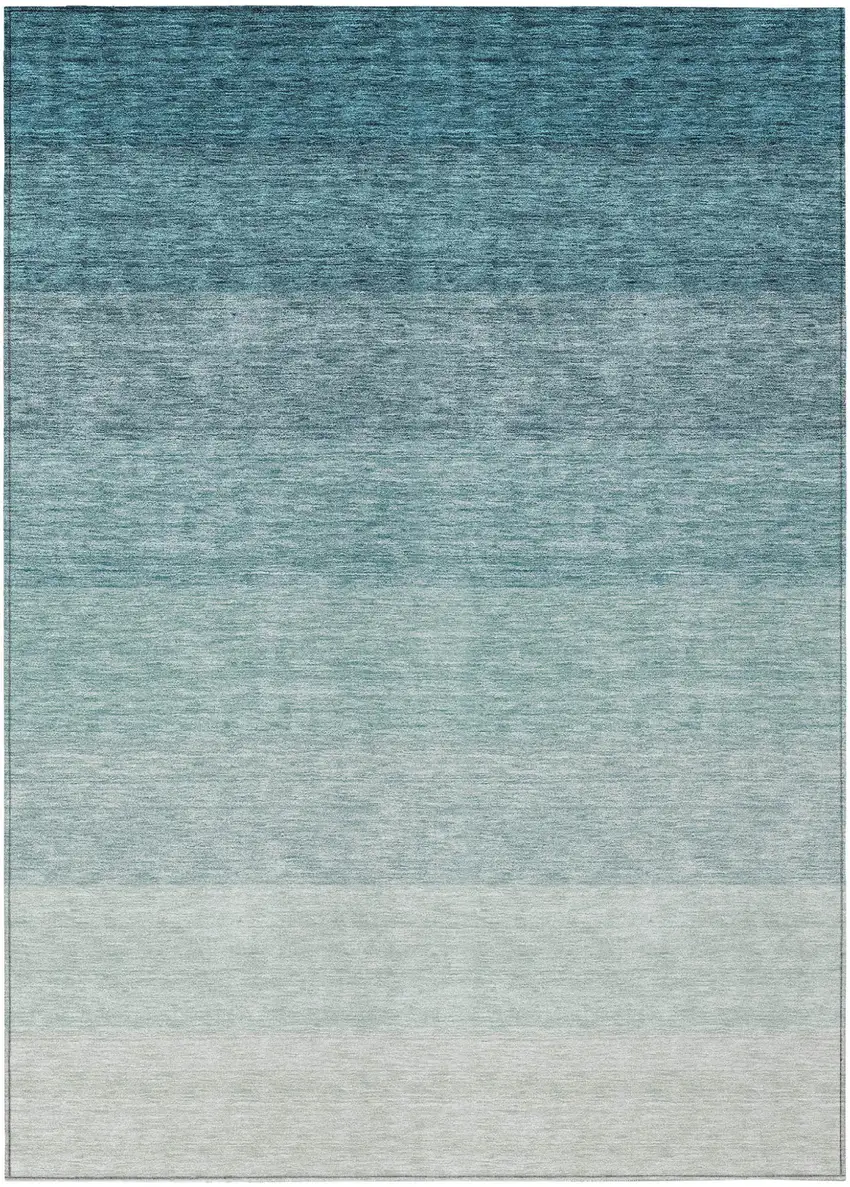 Teal Blue And Ivory Ombre Washable Indoor Outdoor Area Rug Photo 2