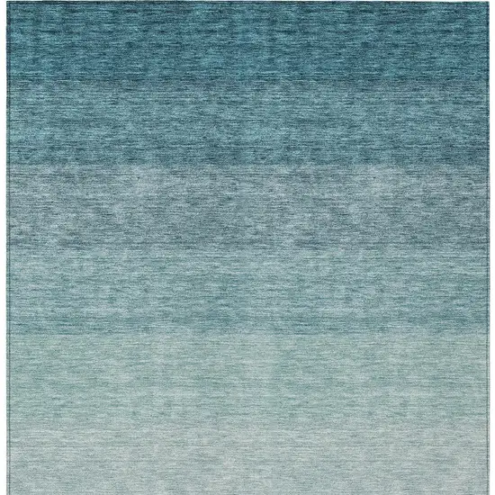 Teal Blue And Ivory Ombre Washable Indoor Outdoor Area Rug Photo 6