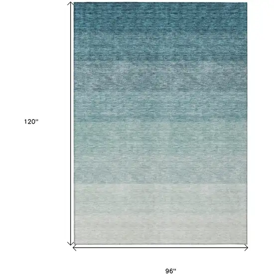 Teal Blue And Ivory Ombre Washable Indoor Outdoor Area Rug Photo 3