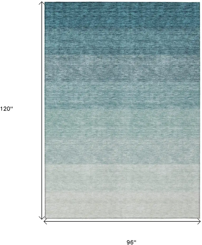 Teal Blue And Ivory Ombre Washable Indoor Outdoor Area Rug Photo 3