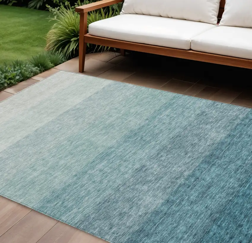 Teal Blue And Ivory Ombre Washable Indoor Outdoor Area Rug Photo 1