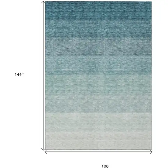 Teal Blue And Ivory Ombre Washable Indoor Outdoor Area Rug Photo 3