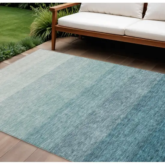 Teal Blue And Ivory Ombre Washable Indoor Outdoor Area Rug Photo 1
