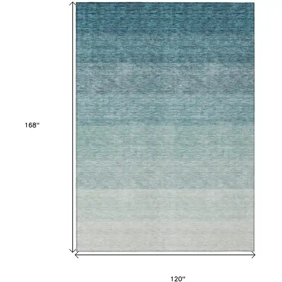 Teal Blue And Ivory Ombre Washable Indoor Outdoor Area Rug Photo 3