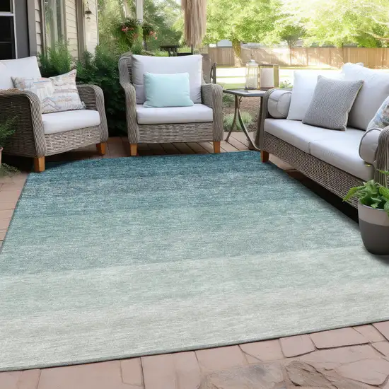 Teal Blue And Ivory Ombre Washable Indoor Outdoor Area Rug Photo 7